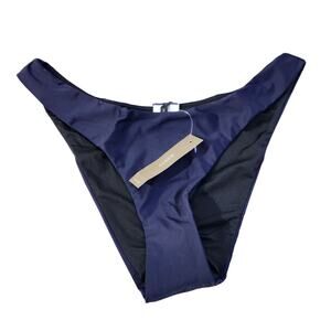 J. Crew Navy Blue Curved Waist Cheeky Bikini Bottom New With Tags Womens Size S
